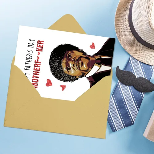 Vista 4 de OJsensai Naughty Samuel L Jackson - Tarjeta para el día del padre, regalo de ficción de Pupl para amigo, regalo humorístico del día del padre