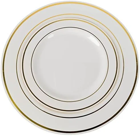Vista 2 de Exquisite Platos de plástico reflectante, vajilla de plástico pesado de alta calidad de 60 piezas