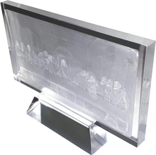 Vista 6 de La última cena, arte hecho a mano de escultura de placa de cristal de cristal, estatuilla de estatuilla, regalo de cristal creativo, esculpido
