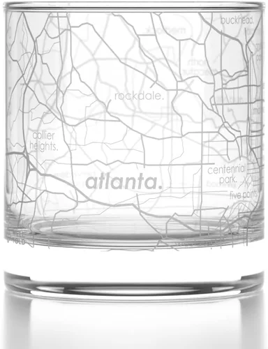 Vista 21 de Well Told Vaso de rocas grabado con mapa de Akron, Ohio, cristalería estilo antiguo (325ml, transparente) Vaso de bourbon grabado, regalos