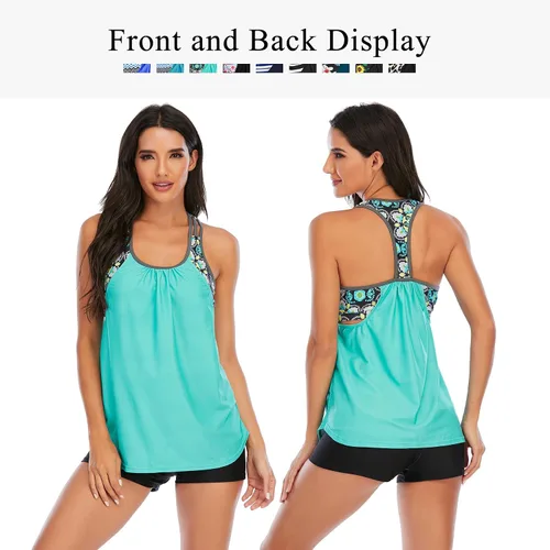 Vista 3 de Zando Traje de baño tankini para mujer, traje de baño deportivo para mujer, traje de baño deportivo de dos piezas para mujer, parte superior tankini