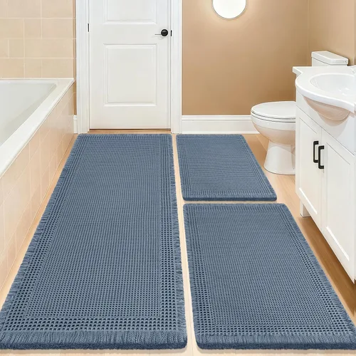 Vista 48 de Tapete de baño con diseño de gofre, moderno, bohemio, absorbente, antideslizante, ultrasuave, lavable a máquina, con letra de baño, dormitorio