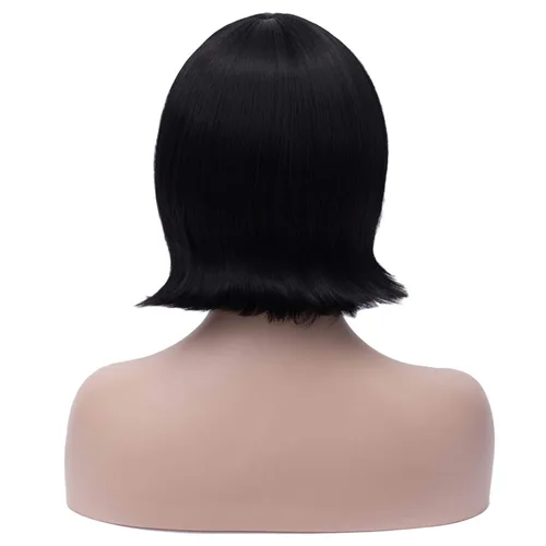 Vista 4 de Peluca de pelo corto Bob con flequillo recto sintético peluca natural como pelo real 12 pulgadas