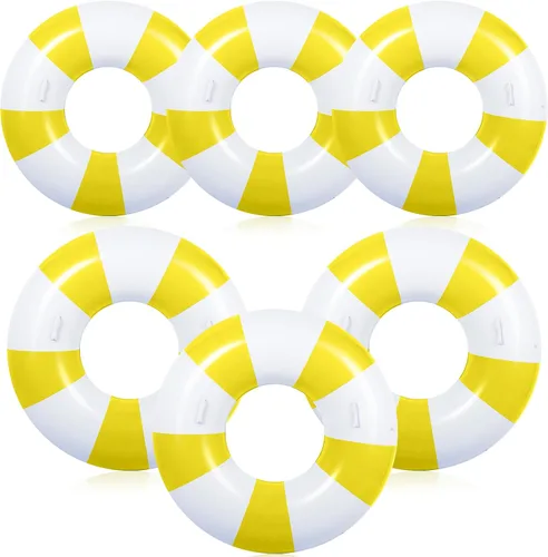 Vista 8 de 6 flotadores de piscina a rayas rosas y blancas para adultos, anillo de natación grande inflable con asas de 47.24 pulgadas, 35.43 pulgadas, tubos