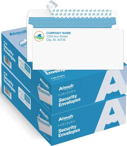 Vista 13 de Aimoh 100 sobres personalizados con adhesivo de seguridad #10 - Personalizados con logo y dirección Tamaño carta 4⅛ x 9½, blancos, 24LB, 100