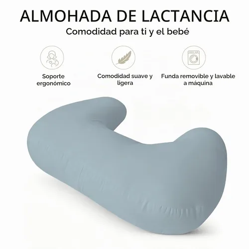 Vista 2 de Plushii Almohada de lactancia en forma de U con funda lavable, color azul