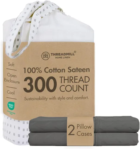 Vista 38 de Threadmill Juego de fundas de almohada tamaño king de 2 piezas - 100% algodón puro de 300 hilos, tejido de satén beige - Fundas de almohada ultra