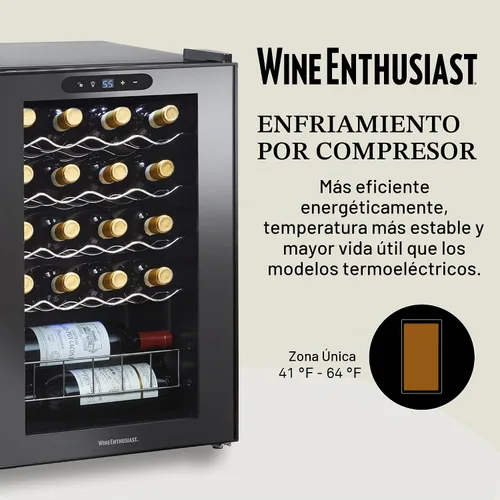Vista 6 de Wine Enthusiast Refrigerador de vino con compresor de 20 botellas, 1.8 pies cúbicos para el hogar y la cocina, refrigeración de bajo consumo