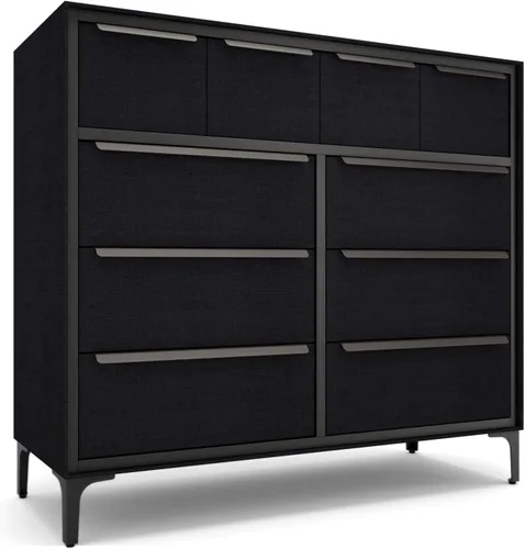 Vista 20 de Naima - Cómoda de tela premium - Marco de metal resistente, 5 cajones espaciosos a prueba de hundimiento con elegantes asas de metal - Solución