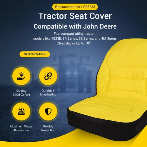 Vista 2 de LP95233 - Funda de asiento impermeable acolchada con tela Oxford 300D para Tractor Utilitario Compacto John Deere, respaldo de funda de asiento