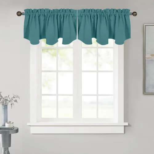 Vista 38 de NICETOWN - Cortinas con valances azul piedra para ventana de sala de estar, dormitorio, baño, 2 paneles estilo granja rústico para comedor, cortinas