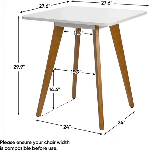 Vista 2 de Comfy to go - Mesa de comedor cuadrada de 27.6" para 2-4 personas - Pequeña mesa de cocina con patas de madera maciza, mesa de estilo moderno