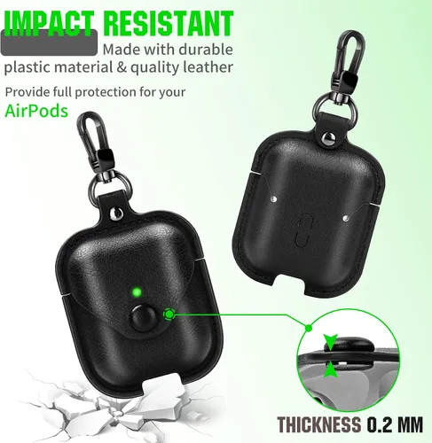 Vista 4 de Funda de cuero para Airpods con llavero, funda protectora de cuero vintage portátil a prueba de golpes para Apple AirPods 1 y AirPods 2 funda