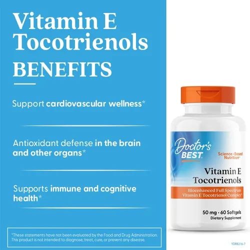 Vista 3 de Doctor's Best Los tocotrienoles de vitamina E contienen el complejo de vitamina E de espectro completo biomejorado TocoGaia ULTRA™, 60