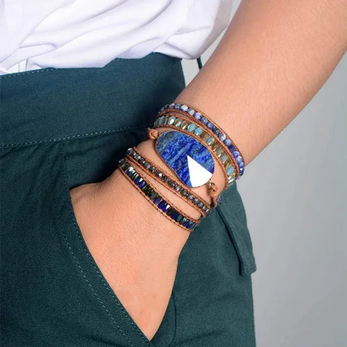 Vista 106 de ZOSOJONA - Pulseras bohemias hechas a mano de piedra natural, que dan vuelta, con cuentas de cristal de turquesa
