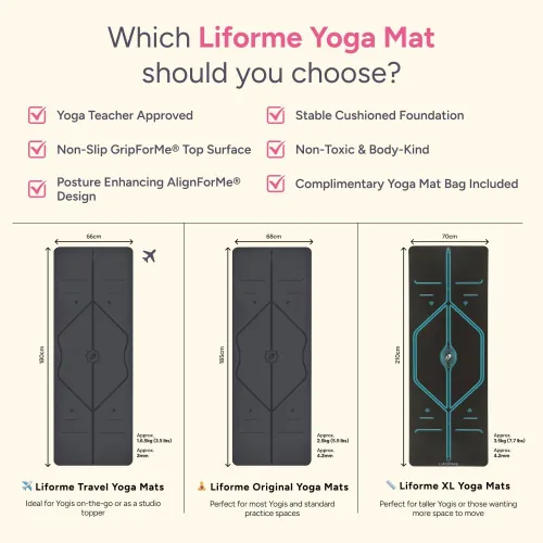 Vista 5 de Liforme Evolve Yoga Mat – Bolsa de yoga gratuita incluida – Sistema de alineación patentado, agarre guerrero, antideslizante, ecológico, resistente