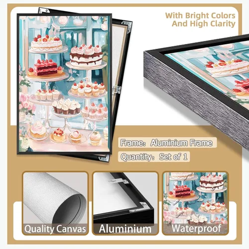Vista 2 de Póster de lienzo de cocina azul funky para decoración de pared, pintura de acuarela pastel danés, coqueta, decoración de habitación, estética, 12 x