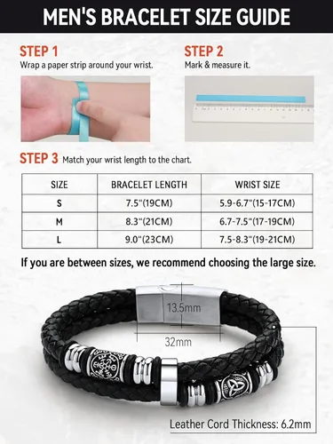Vista 6 de FaithHeart Pulsera vikinga para hombre, pulsera de cuero trenzado de doble fila con cierre de acero inoxidable, brújula vikinga, pulsera vintage