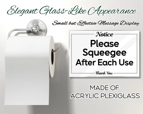 Vista 2 de Letreros de baño Essentials for Hosts – Letrero acrílico de 4 x 6 pulgadas con cinta de montaje – Please Squeegee After Each Use Bathroom Sign
