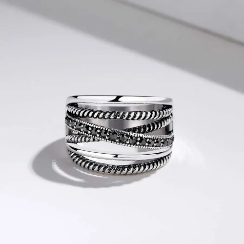 Vista 3 de Anillos de plata oxidados para mujer