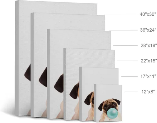 Vista 4 de Smile Art Design Lindo cachorro carlino animal goma de mascar arte verde azulado lienzo impresión foto arte de pared decoración del hogar, arte pop