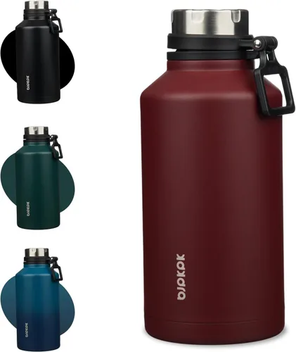 Vista 30 de BJPKPK Botella de agua aislada de 24 onzas con asa, sin BPA, botella térmica de viaje de acero inoxidable reutilizable, botella de agua grande, Negro