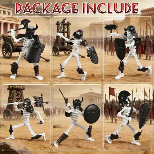 Vista 6 de Juego de 6 Figuras de Acción T13, Esqueleto de Juguete de Acción Mini Esqueletos para Decoraciones de Halloween Maniquí 13, Titán 13, Juguete
