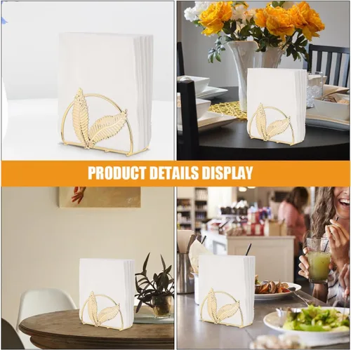 Vista 6 de HOMSFOU 2pcs Metal Napkin Holder Rack Set, Standing Paper Tissue Dispenser for Tabletop, Modern Farmhouse Style Serviette Organizer for Restaurant