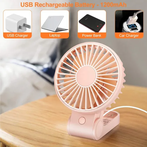 Vista 5 de TriPole Mini ventilador de mano USB, ventilador portátil recargable con pilas, ventilador de escritorio plegable de 3 velocidades, ventilador
