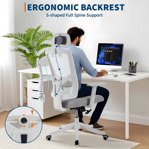 Vista 4 de Ergonomic Office Chair with Headrest, High Back Mesh Desk Chair with Flip-Up Arms, Adjustable Lumbar Support & Recline for Home Office and Gaming