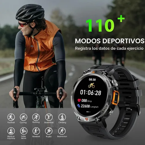 Vista 4 de Reloj inteligente militar para hombres con linterna LED 1.45 "HD Bluetooth