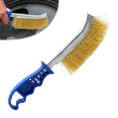 Vista 7 de Cepillos de alambre para limpiar el óxido, herramienta de latón resistente de 11 pulgadas de largo con mango de plástico, para automóviles