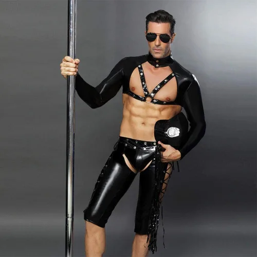 Vista 4 de Z-DJJ - Disfraz de uniforme de policía para hombre, disfraz de uniforme de poli de Halloween con vendaje, disfraz de policía de mascarada, ropa