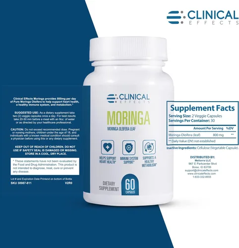 Vista 2 de Clinical Effects Moringa Oleifera - 800 mg Cápsulas de Moringa Suplemento Superalimenticio - Suplemento de apoyo para el corazón