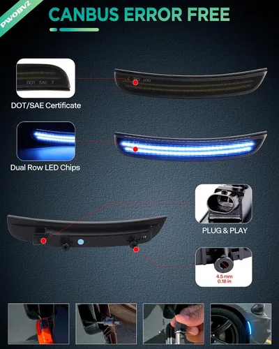 Vista 6 de Luces LED azules de marcador lateral para Dodge Charger 2015 2016 2017 2018 2019 2020 2021 2022 2023 2024, lámparas de parachoques delantero
