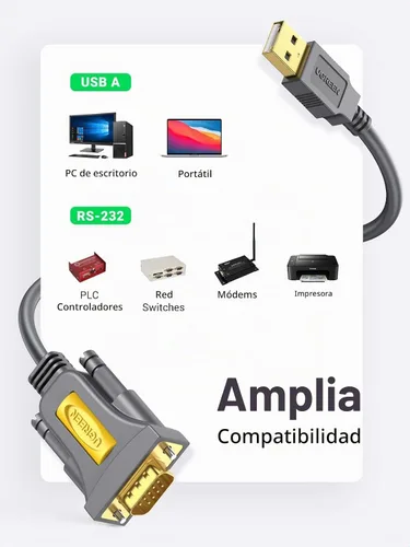 Vista 2 de UGREEN - Adaptador USB a serie DB9 macho de 9 pines de 3 pies, RS232 a cable USB con chipset PL2303, chaqueta de PVC, para Windows 11 10 8.1 8 7