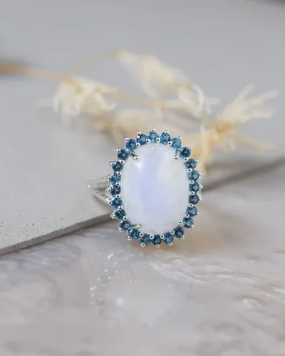 Vista 2 de YoTreasure Moonstone London Blue Topaz 925 - Anillo grueso de plata esterlina