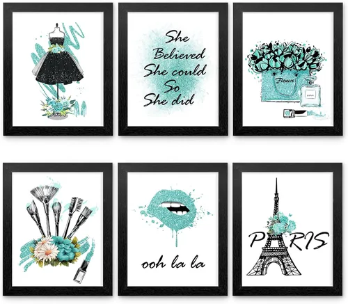 Vista 13 de HoozGee Juego de 6 pósteres enmarcados de maquillaje de moda, decoración de pared con marco de París, impresiones artísticas de pared