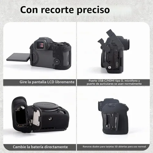 Vista 3 de MUZIRI KINOKOO Funda de silicona compatible con cámara digital Canon EOS R5 Mark II, goma blanda EOS R5 Mark II/EOS R5 II, funda protectora con Negro