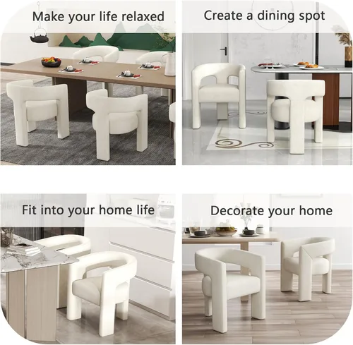 Vista 4 de Modernas sillas de comedor, silla de sherpa tapizada de terciopelo con respaldo, silla de tocador Boucle ensamblada cómoda para cocina, comedor