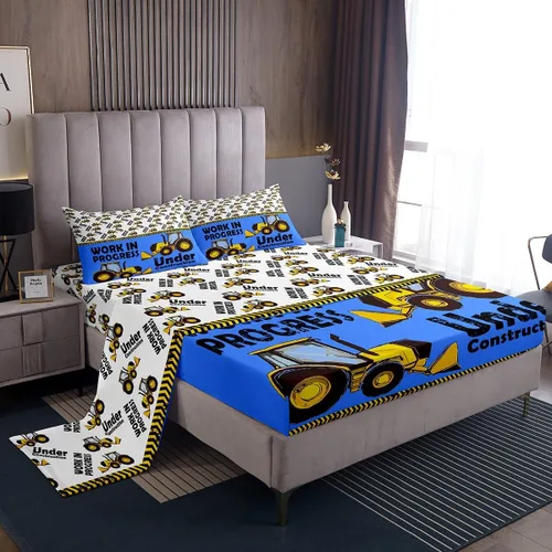 Vista 31 de Erosebridal Juego de sábanas de automóvil de dibujos animados para niños, juego de ropa de cama de camiones, tamaño individual, sábana bajera