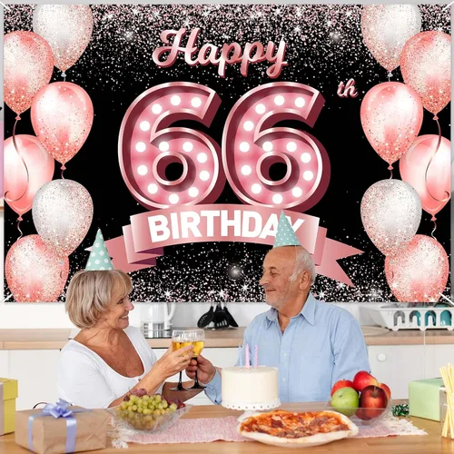 Vista 187 de Cartel de feliz cumpleaños décimo oro rosa, telón de fondo, saludos a 10 años, globos de confeti, decoración temática para niñas de 10 años