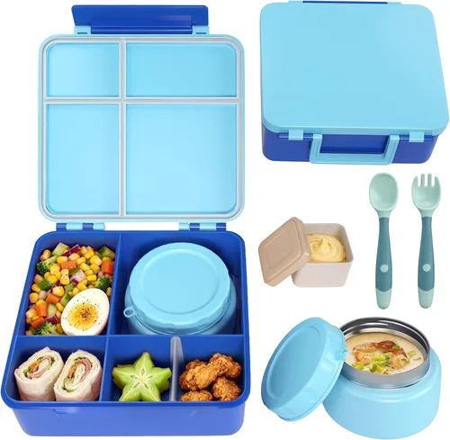 Vista 9 de Lonchera para niños con lonchera Bento con tarro de comida de 8 onzas, color negro