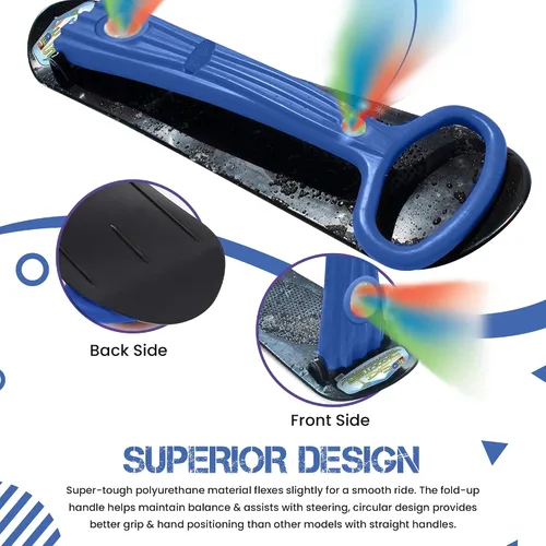 Vista 3 de Geospace Winter Fun - Patinete de nieve plegable, patinaje de esquí, trineo de nieve, snowboard para niños con 2 luces LED, tabla de arena portátil