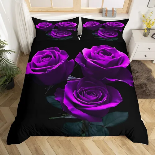 Vista 11 de Juego de funda de edredón con diseño floral de rosas arcoíris para niños, niñas y mujeres, funda de edredón colorida para parejas, enamorados, día
