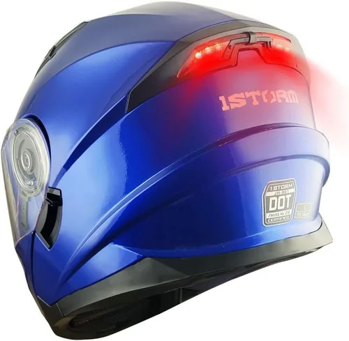 Vista 12 de 1Storm Nuevo Casco Modular de Motocicleta con Visera Dual Cara Completa y Luz Trasera LED Recargable: Modular901 Fibra de Carbon Negro