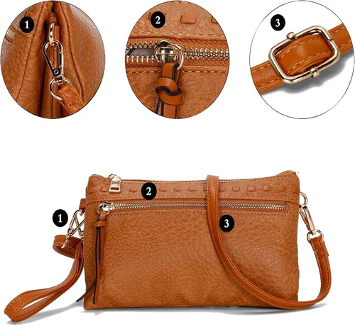 Vista 4 de E Bolsos cruzados pequeños para mujer, de piel vegana, cartera de mano, cartera de mano