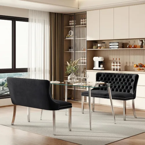 Vista 118 de Baysitone Juego de mesa de comedor de cristal de 51 pulgadas para 4, juego de 5 piezas de comedor moderno, mesa de cocina rectangular de vidrio