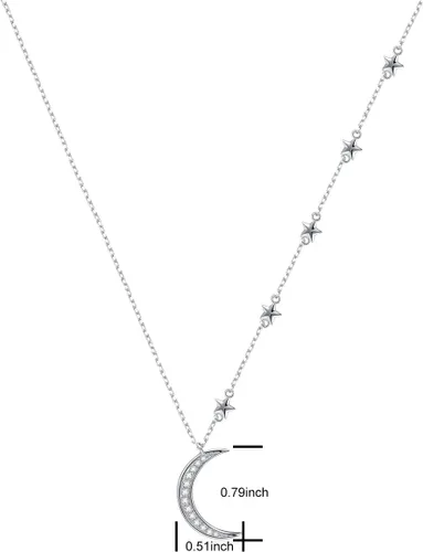 Vista 5 de Ladytree Collar con colgante de joyería de luna creciente y estrella de plata de ley 925