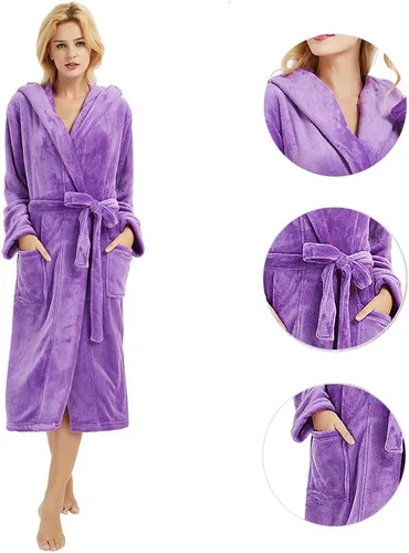 Vista 3 de HEARTNICE Bata de forro polar con capucha para mujer, bata de baño suave para mujer, bonito abrigo largo para casa